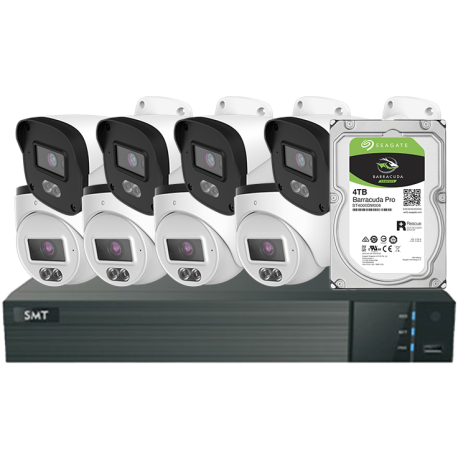 KIT CCTV IP NVR 8CH PoE+4 x DOMO/4 BULLET 4MP 2.8mm+HDD4TB